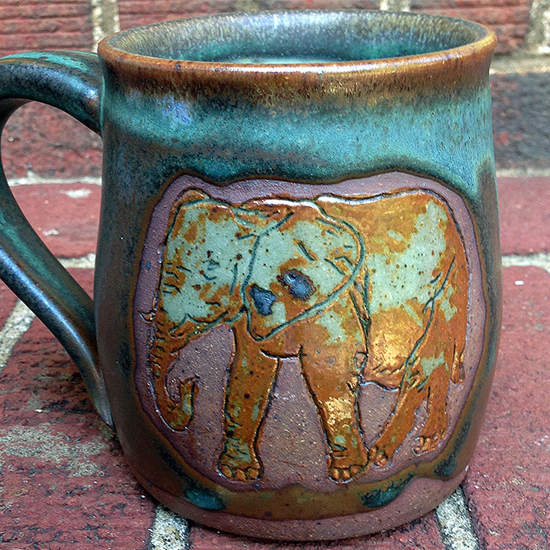Pottery Mug of an Elepahnt Family